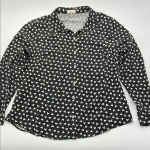 Cloth & Portrait Women's Button Down Shirt XL Black Rooster Print Collared Rayon